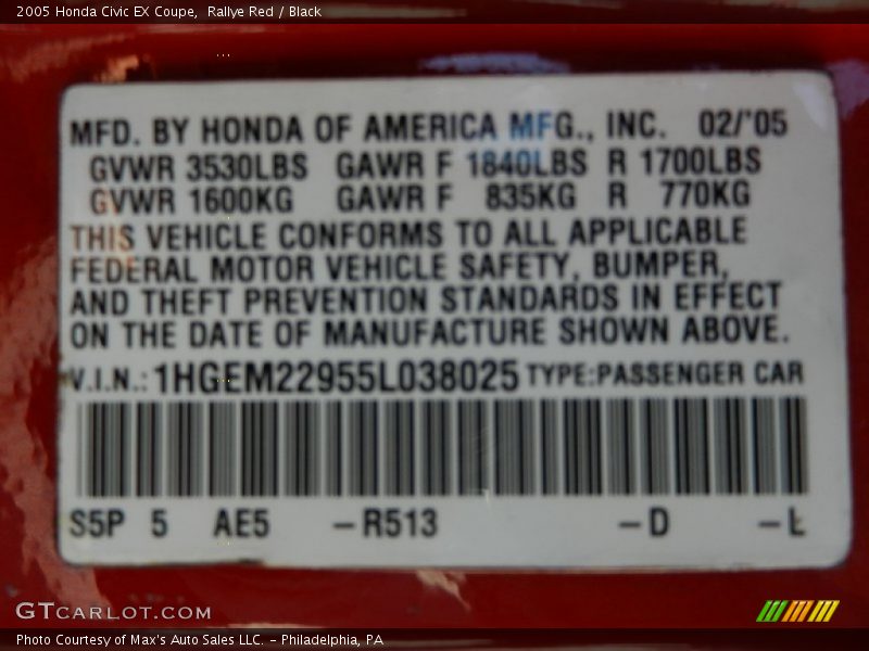 Rallye Red / Black 2005 Honda Civic EX Coupe
