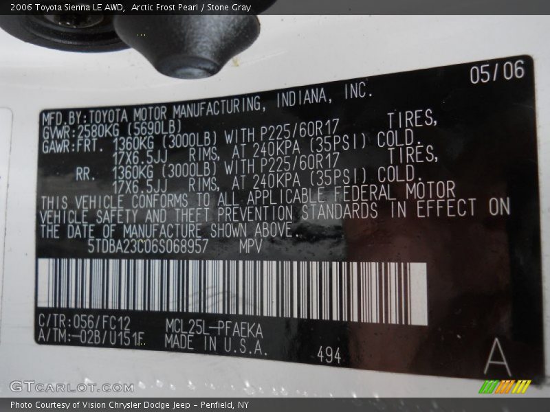 Arctic Frost Pearl / Stone Gray 2006 Toyota Sienna LE AWD