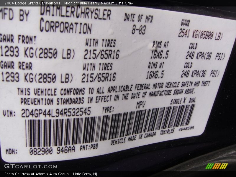 Midnight Blue Pearl / Medium Slate Gray 2004 Dodge Grand Caravan SXT