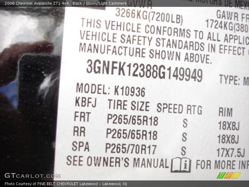 Black / Ebony/Light Cashmere 2008 Chevrolet Avalanche Z71 4x4