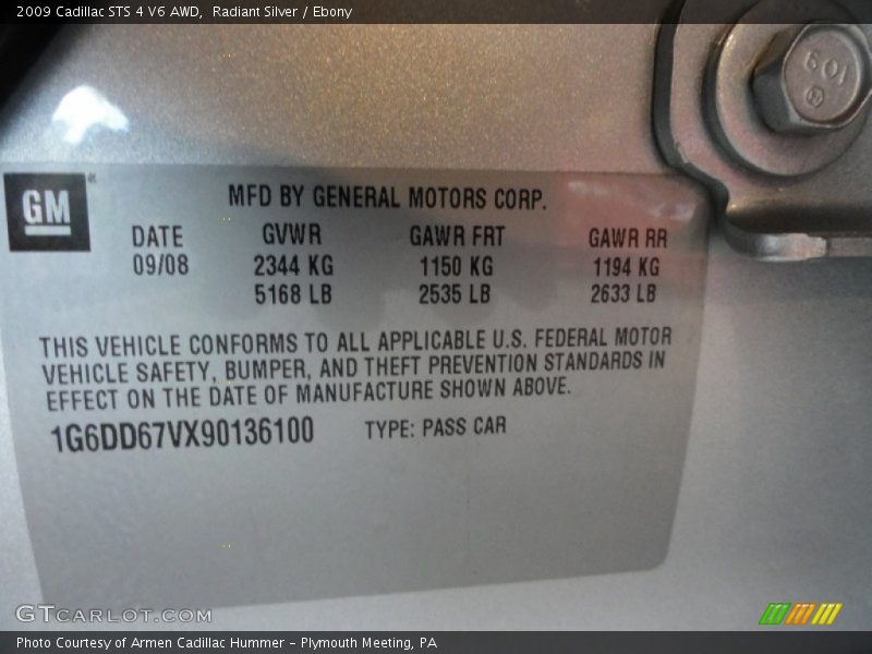 Radiant Silver / Ebony 2009 Cadillac STS 4 V6 AWD
