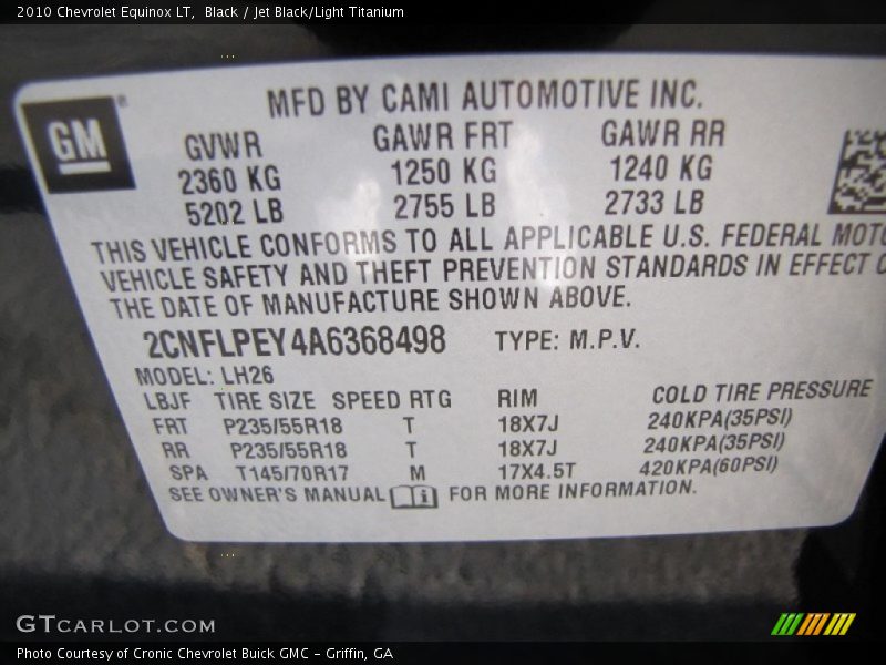 Black / Jet Black/Light Titanium 2010 Chevrolet Equinox LT