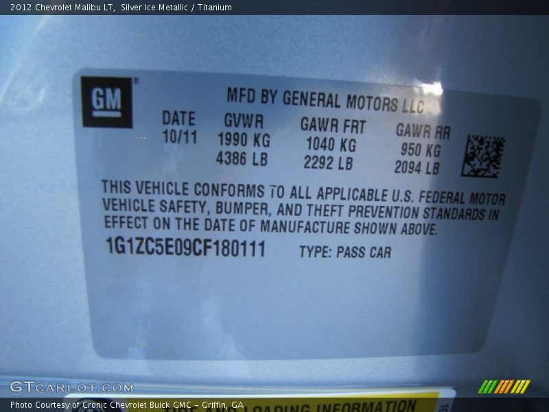 Silver Ice Metallic / Titanium 2012 Chevrolet Malibu LT