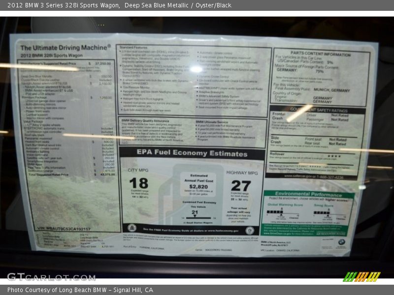  2012 3 Series 328i Sports Wagon Window Sticker