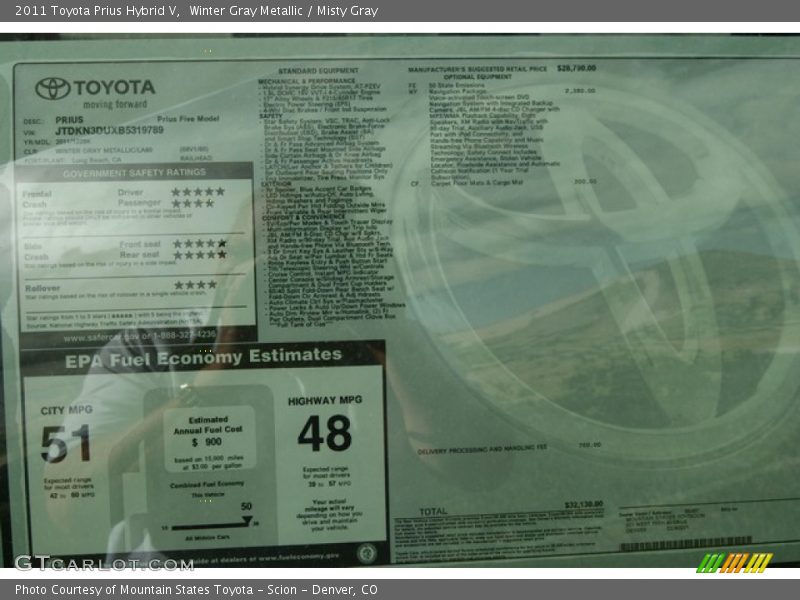 Winter Gray Metallic / Misty Gray 2011 Toyota Prius Hybrid V