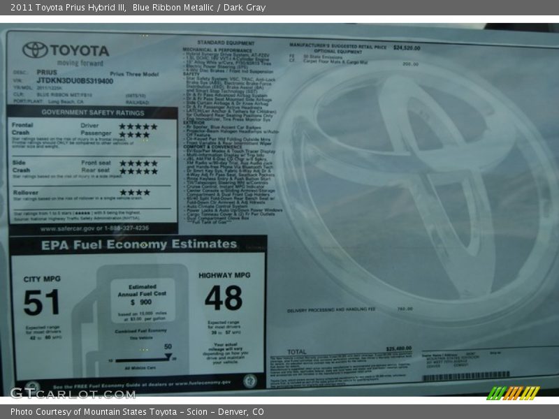 Blue Ribbon Metallic / Dark Gray 2011 Toyota Prius Hybrid III