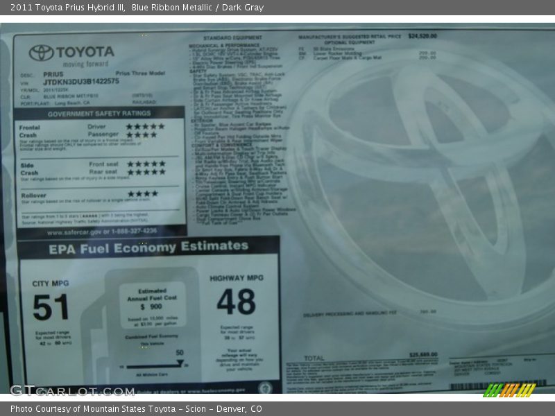 Blue Ribbon Metallic / Dark Gray 2011 Toyota Prius Hybrid III