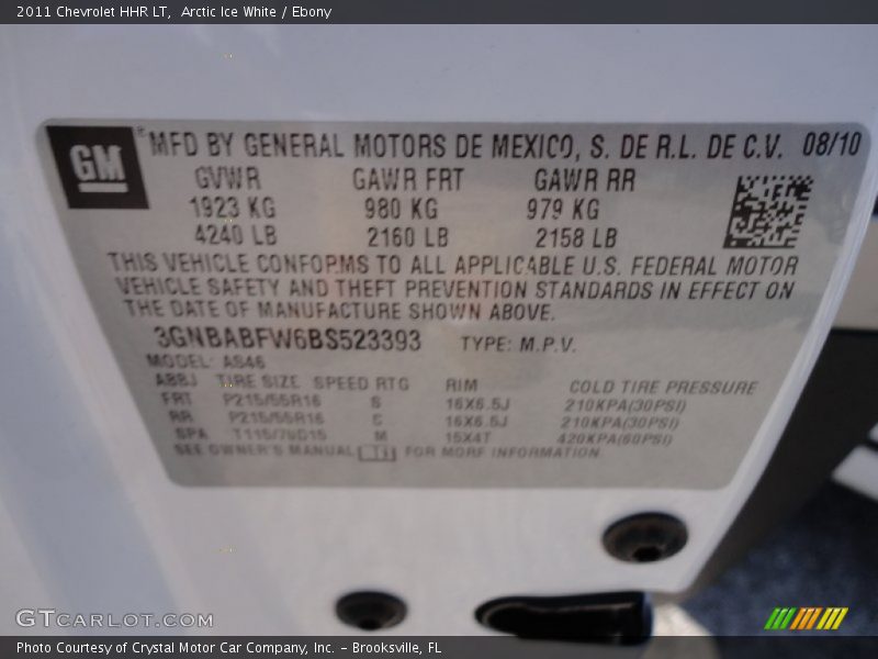 Arctic Ice White / Ebony 2011 Chevrolet HHR LT