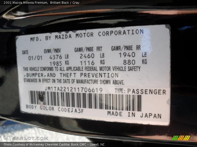 Brilliant Black / Gray 2001 Mazda Millenia Premium