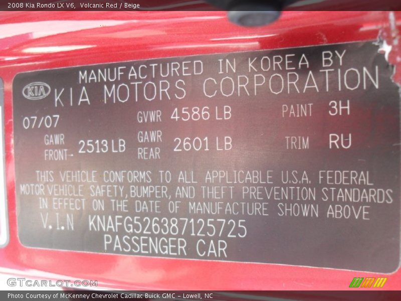 Volcanic Red / Beige 2008 Kia Rondo LX V6