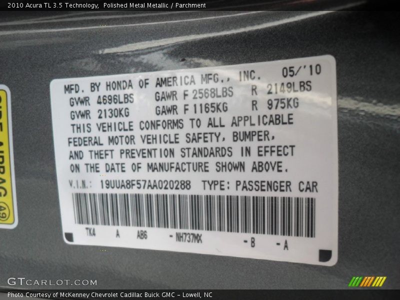 Polished Metal Metallic / Parchment 2010 Acura TL 3.5 Technology