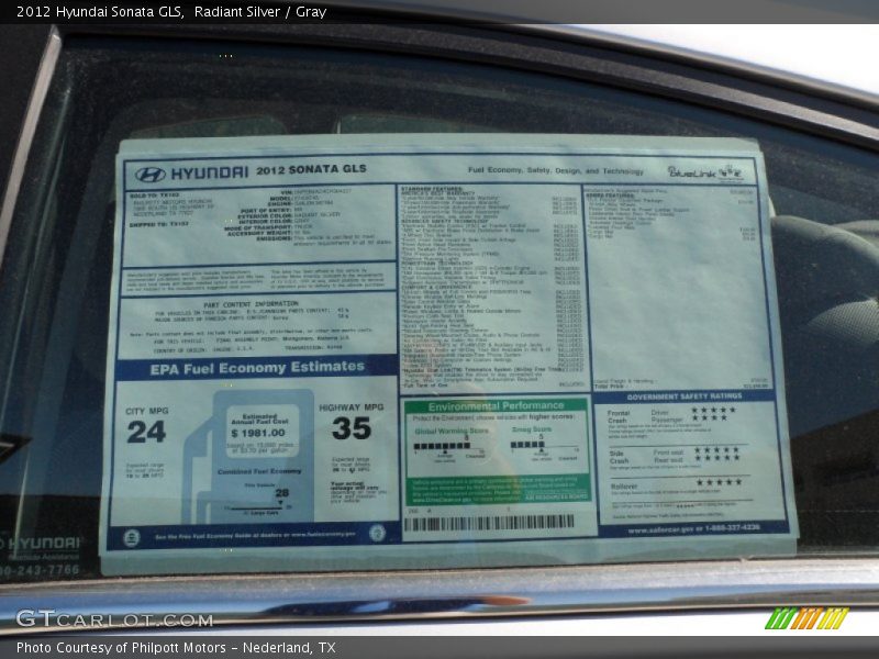Radiant Silver / Gray 2012 Hyundai Sonata GLS
