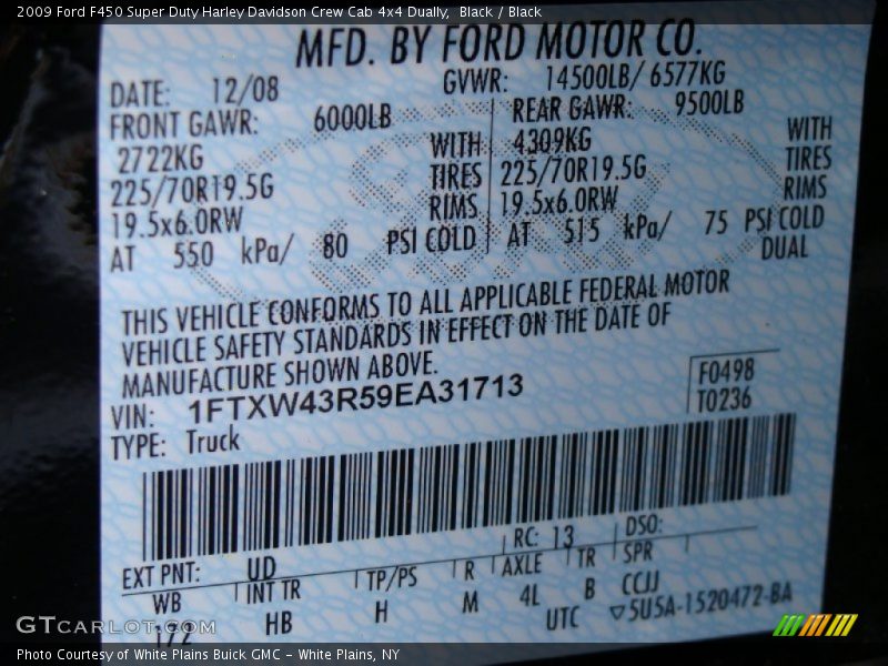 2009 F450 Super Duty Harley Davidson Crew Cab 4x4 Dually Black Color Code UD