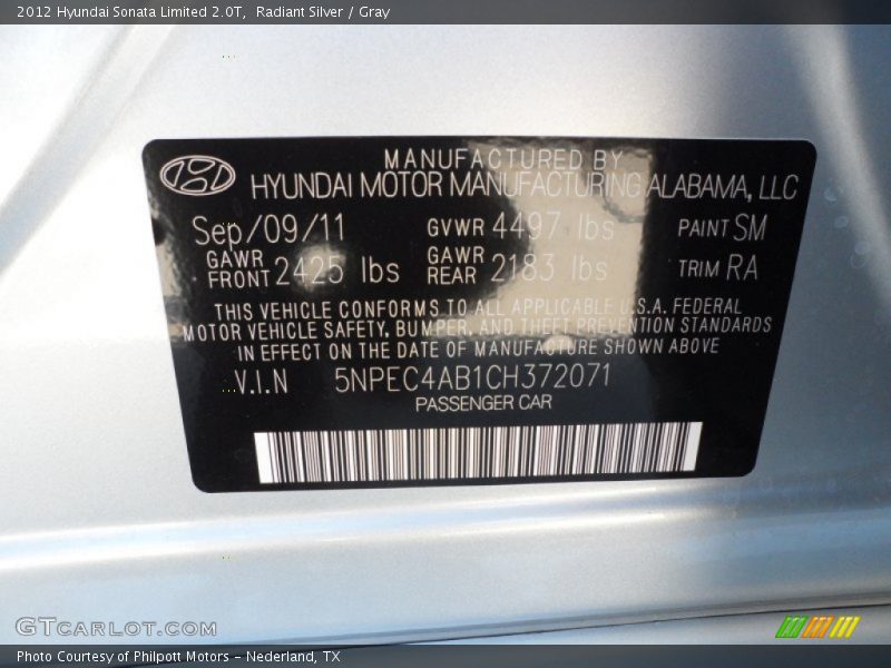 Radiant Silver / Gray 2012 Hyundai Sonata Limited 2.0T
