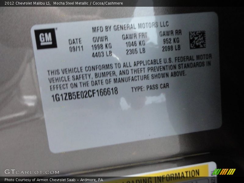 Mocha Steel Metallic / Cocoa/Cashmere 2012 Chevrolet Malibu LS