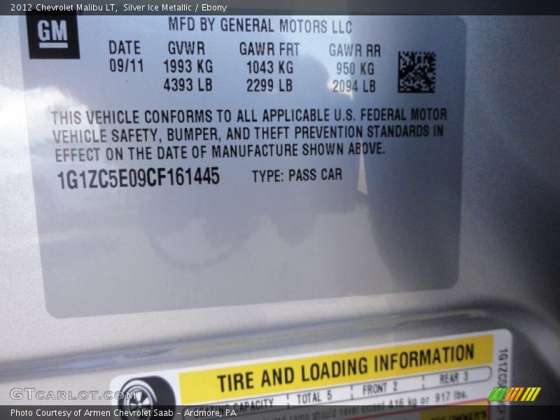 Silver Ice Metallic / Ebony 2012 Chevrolet Malibu LT