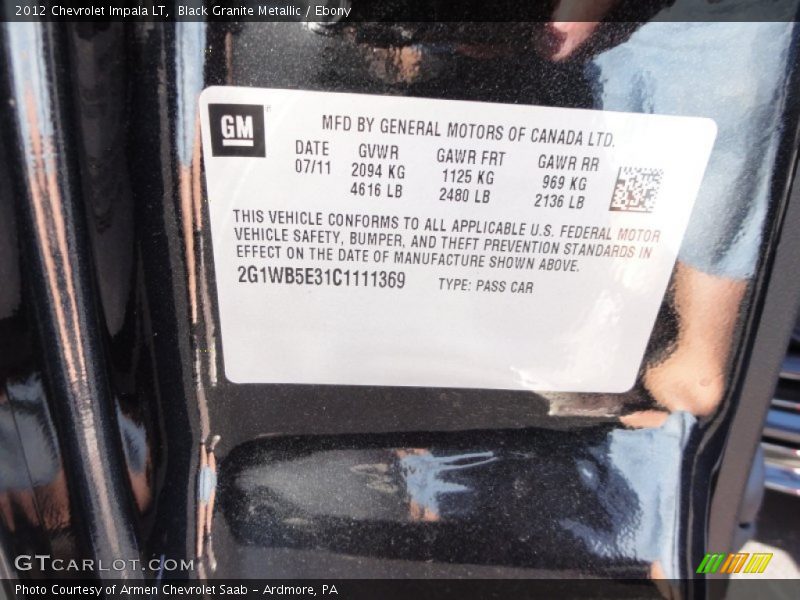 Black Granite Metallic / Ebony 2012 Chevrolet Impala LT