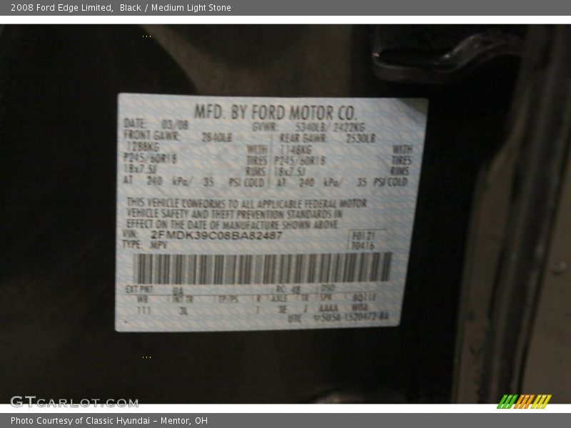 Black / Medium Light Stone 2008 Ford Edge Limited