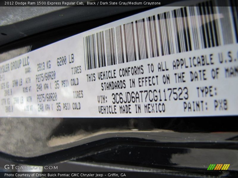Black / Dark Slate Gray/Medium Graystone 2012 Dodge Ram 1500 Express Regular Cab