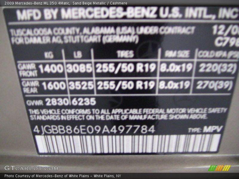 Sand Beige Metallic / Cashmere 2009 Mercedes-Benz ML 350 4Matic