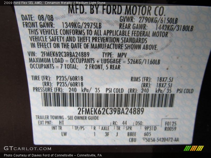 Cinnamon Metallic / Medium Light Stone 2009 Ford Flex SEL AWD