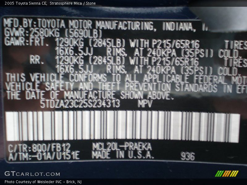 Stratosphere Mica / Stone 2005 Toyota Sienna CE