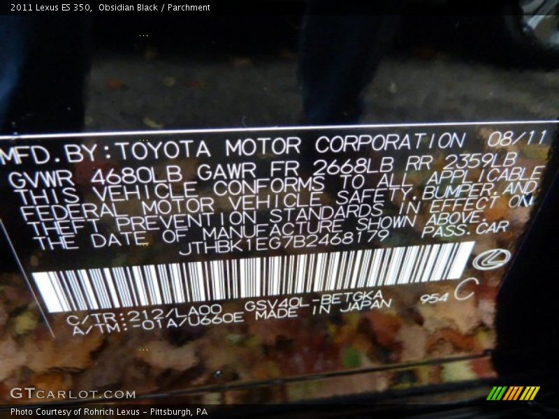 Obsidian Black / Parchment 2011 Lexus ES 350