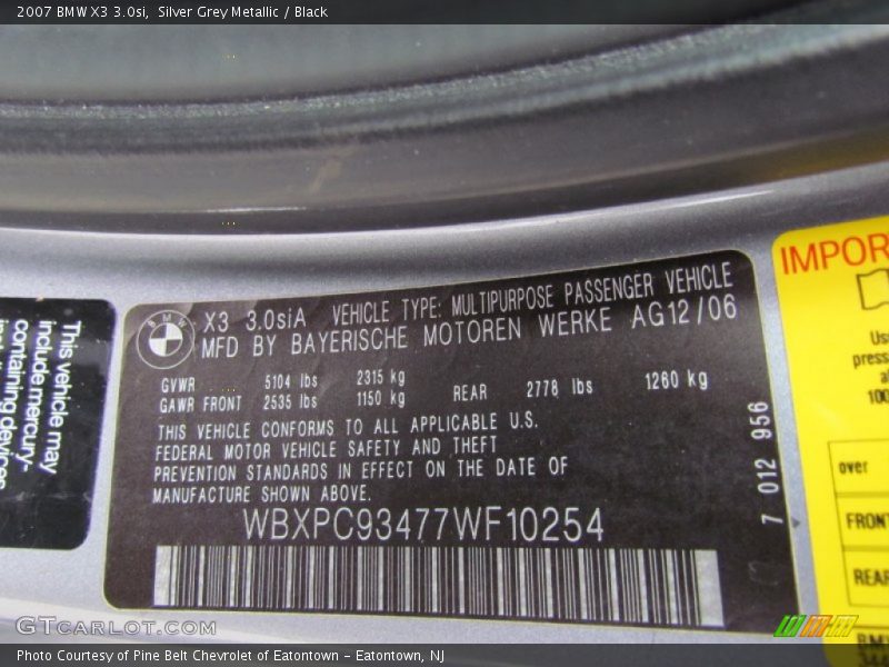Silver Grey Metallic / Black 2007 BMW X3 3.0si