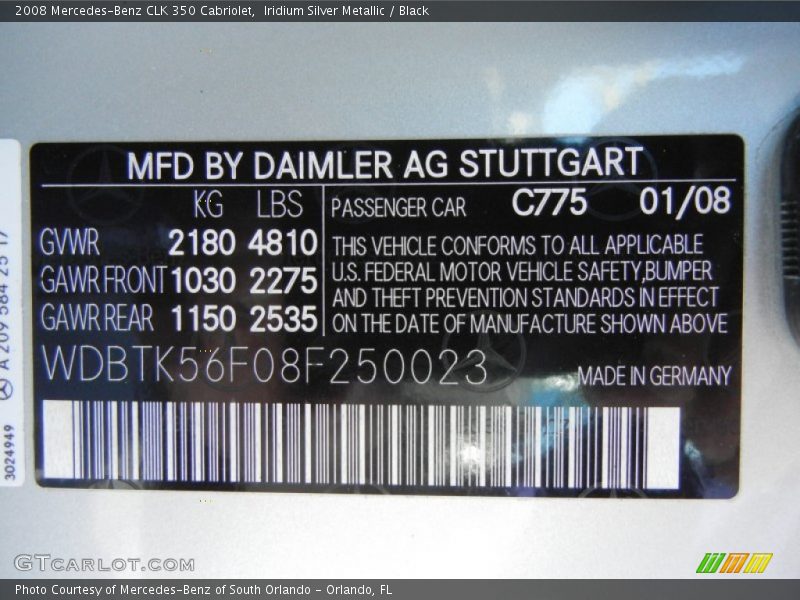 Iridium Silver Metallic / Black 2008 Mercedes-Benz CLK 350 Cabriolet