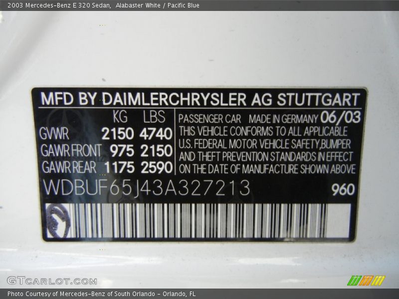 Alabaster White / Pacific Blue 2003 Mercedes-Benz E 320 Sedan