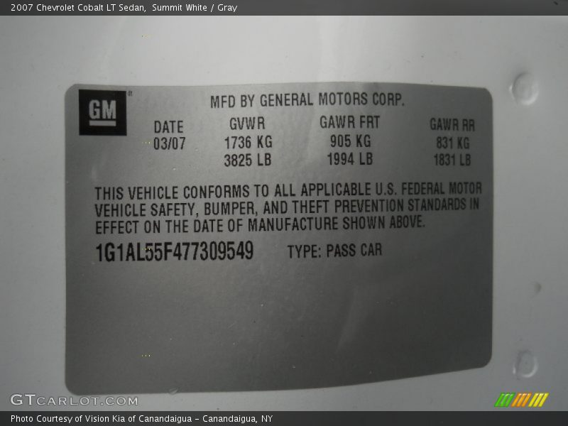 Summit White / Gray 2007 Chevrolet Cobalt LT Sedan