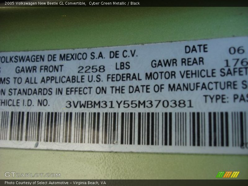 Cyber Green Metallic / Black 2005 Volkswagen New Beetle GL Convertible