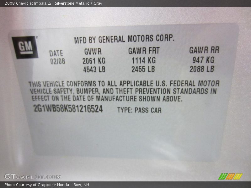 Silverstone Metallic / Gray 2008 Chevrolet Impala LS