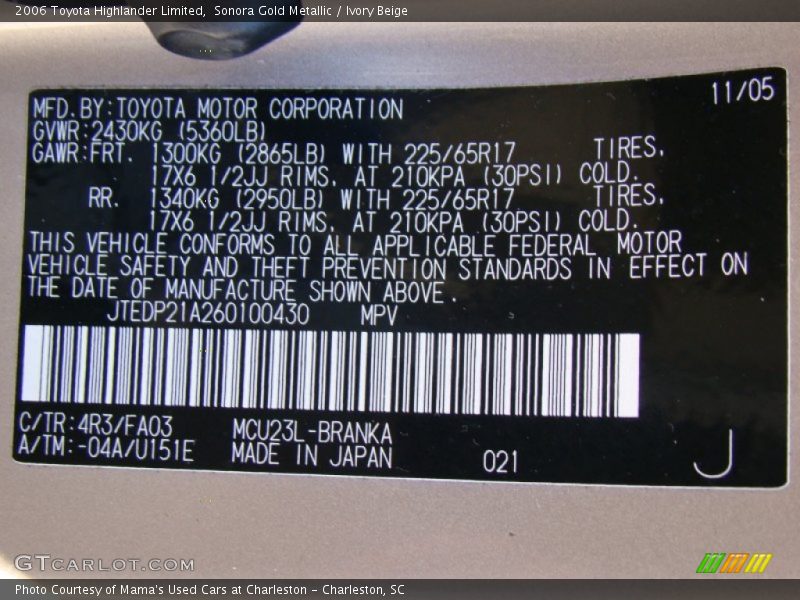 Sonora Gold Metallic / Ivory Beige 2006 Toyota Highlander Limited