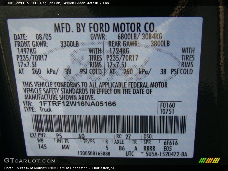 Aspen Green Metallic / Tan 2006 Ford F150 XLT Regular Cab