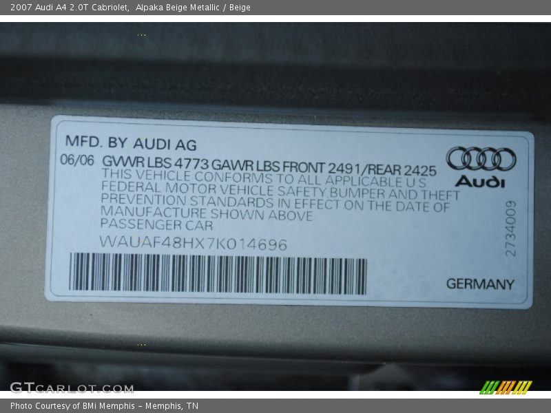 Alpaka Beige Metallic / Beige 2007 Audi A4 2.0T Cabriolet