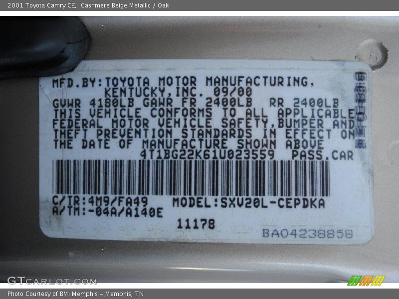 Cashmere Beige Metallic / Oak 2001 Toyota Camry CE