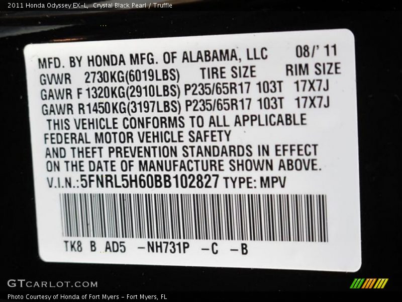 Crystal Black Pearl / Truffle 2011 Honda Odyssey EX-L