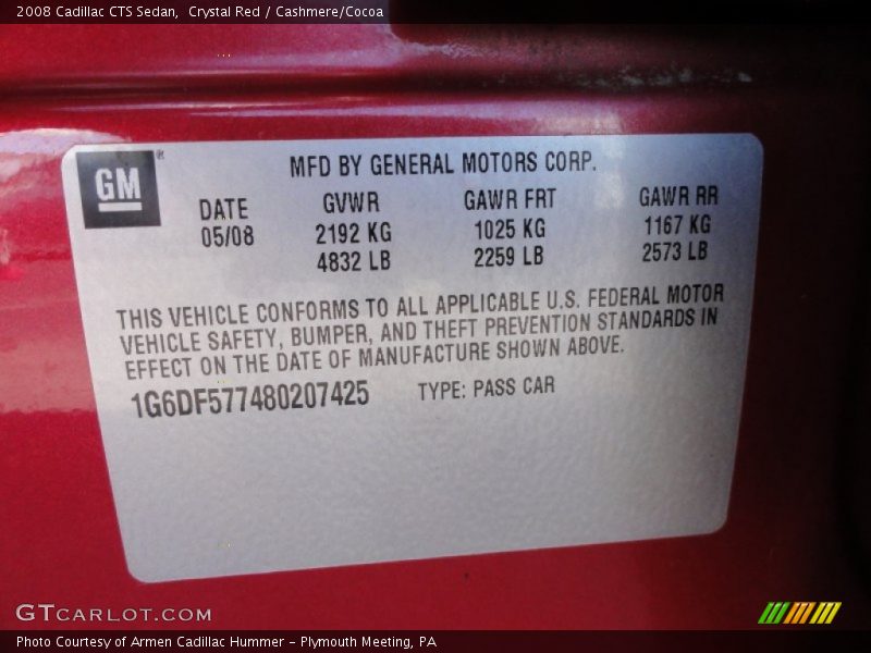 Crystal Red / Cashmere/Cocoa 2008 Cadillac CTS Sedan
