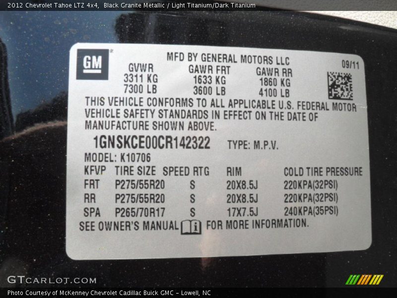 Black Granite Metallic / Light Titanium/Dark Titanium 2012 Chevrolet Tahoe LTZ 4x4