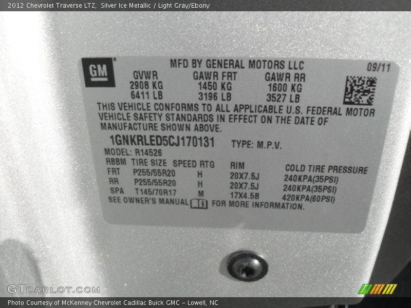 Silver Ice Metallic / Light Gray/Ebony 2012 Chevrolet Traverse LTZ