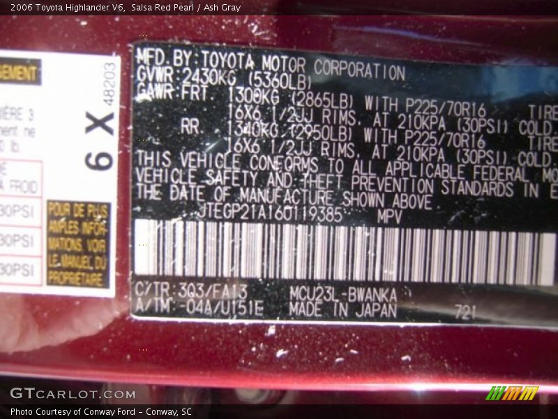 Salsa Red Pearl / Ash Gray 2006 Toyota Highlander V6