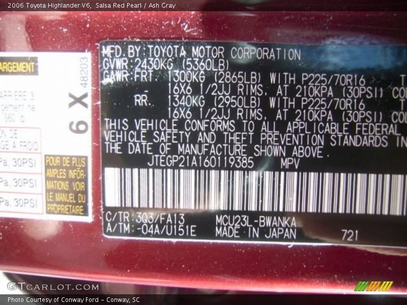 Salsa Red Pearl / Ash Gray 2006 Toyota Highlander V6