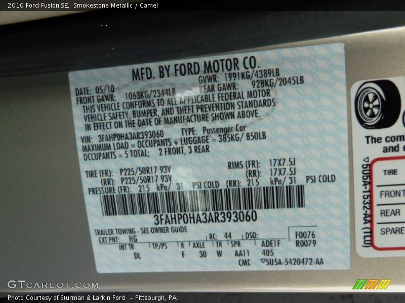 Smokestone Metallic / Camel 2010 Ford Fusion SE