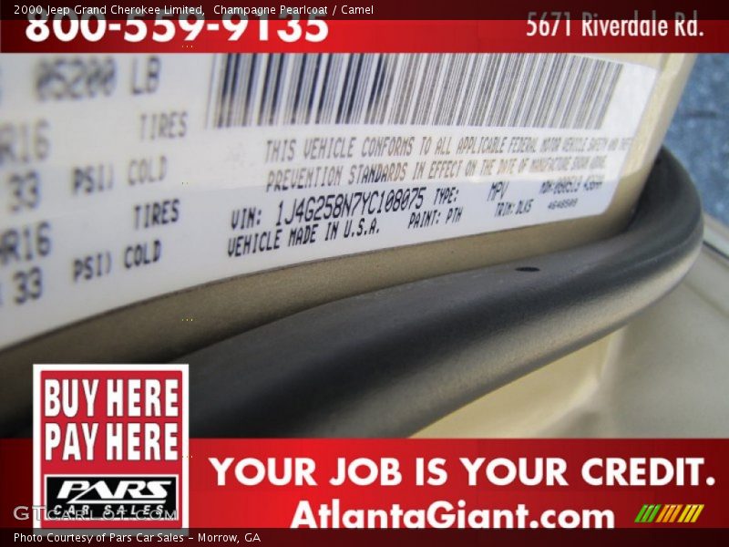 Champagne Pearlcoat / Camel 2000 Jeep Grand Cherokee Limited