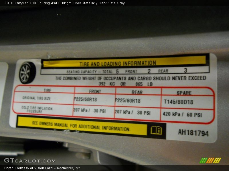 Bright Silver Metallic / Dark Slate Gray 2010 Chrysler 300 Touring AWD