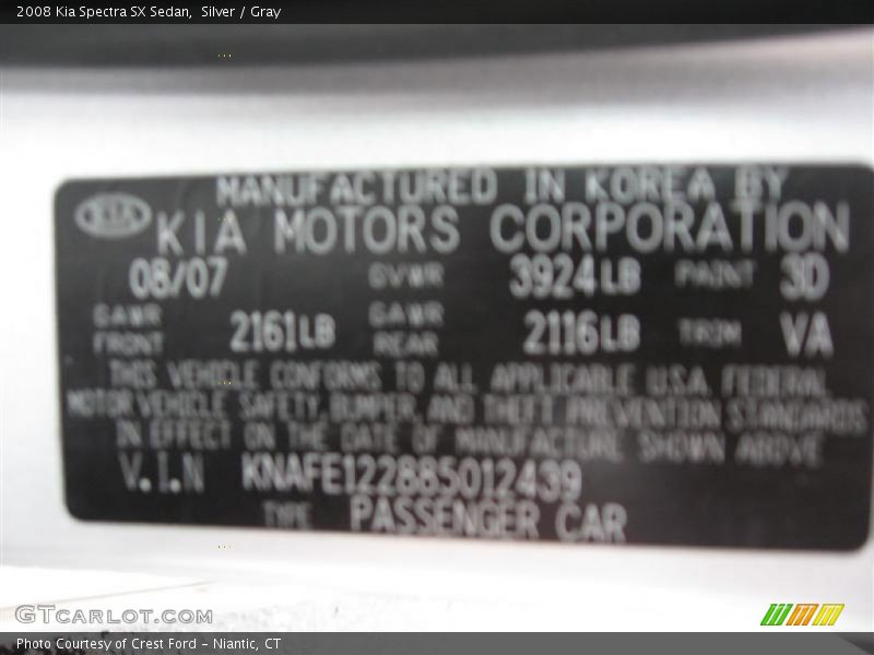 Silver / Gray 2008 Kia Spectra SX Sedan