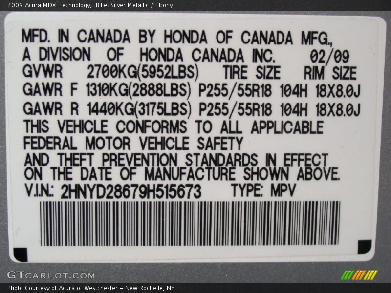 Billet Silver Metallic / Ebony 2009 Acura MDX Technology