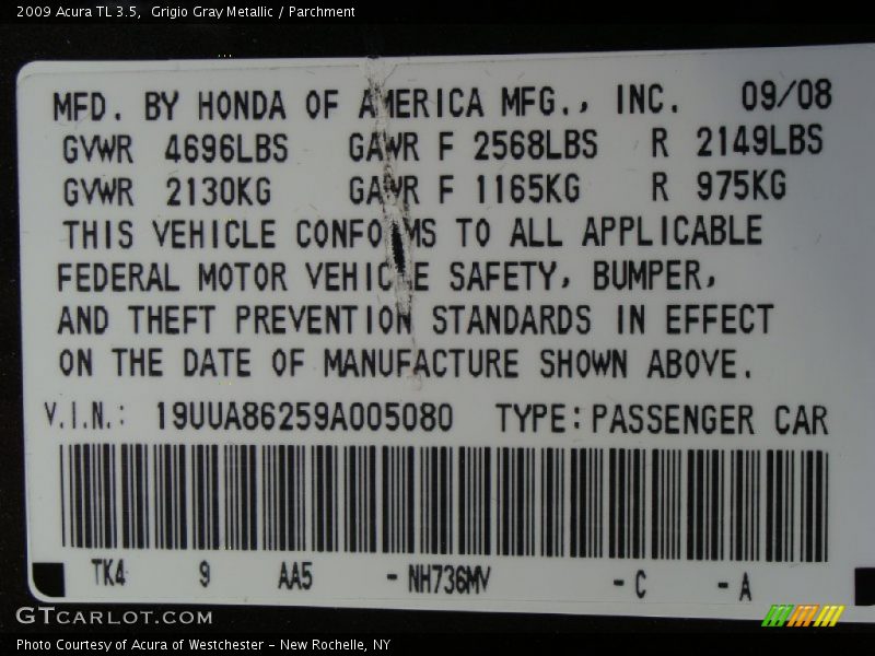 Grigio Gray Metallic / Parchment 2009 Acura TL 3.5