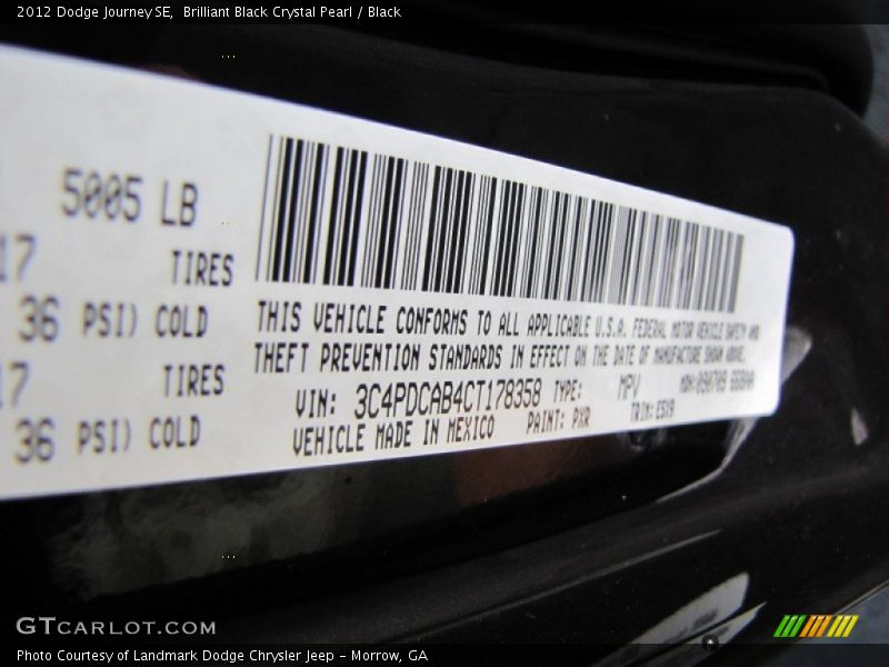 Brilliant Black Crystal Pearl / Black 2012 Dodge Journey SE